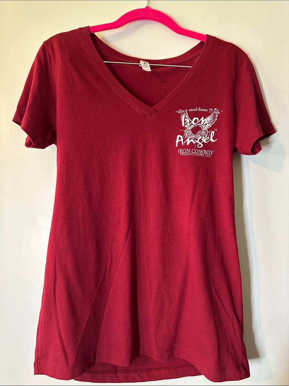 Iron Cowboy 'Iron Angel' V-Neck Tee - Deep Red
